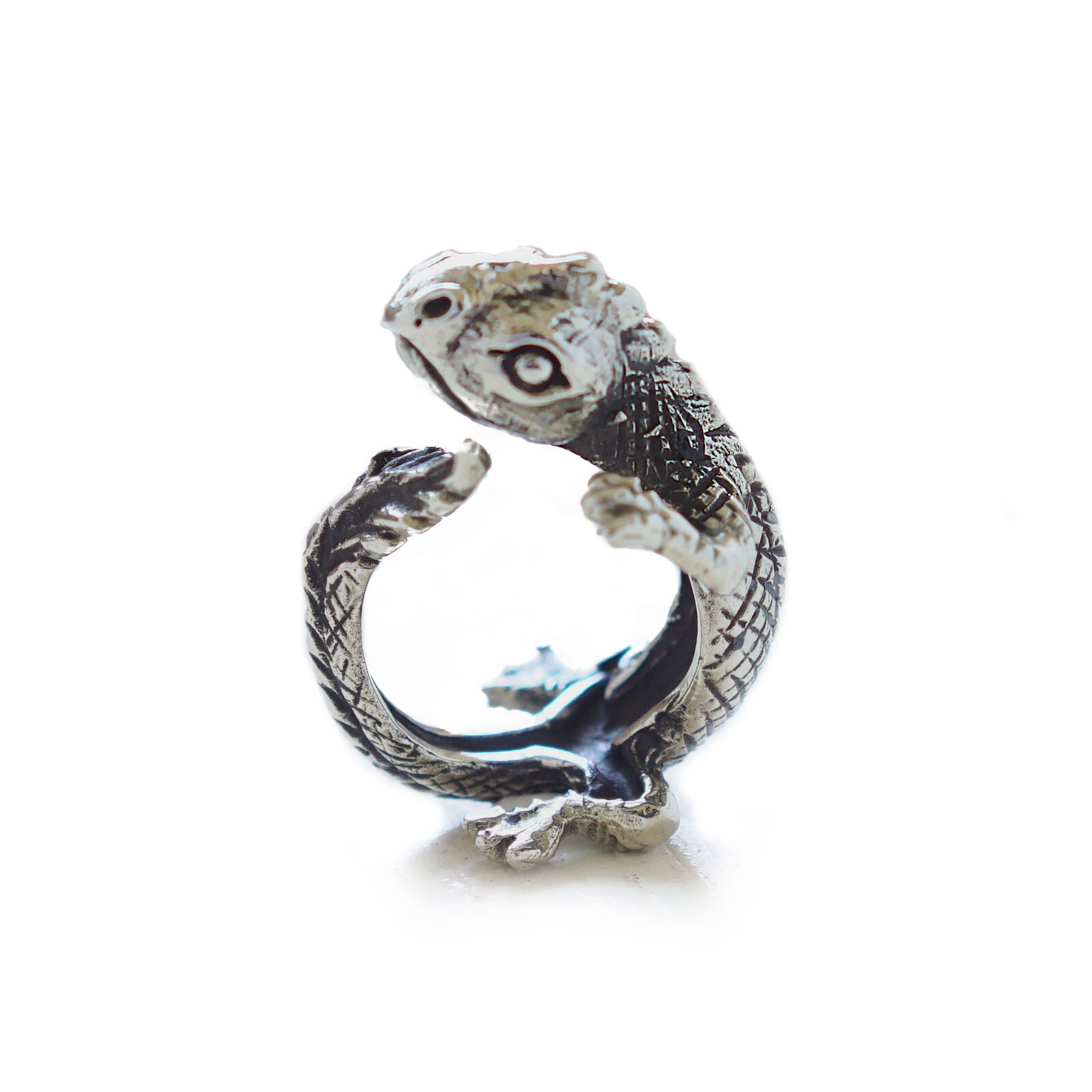 Gecko Chameleon sterling silver ring animal woman Jewelry Boho lizard bugbear