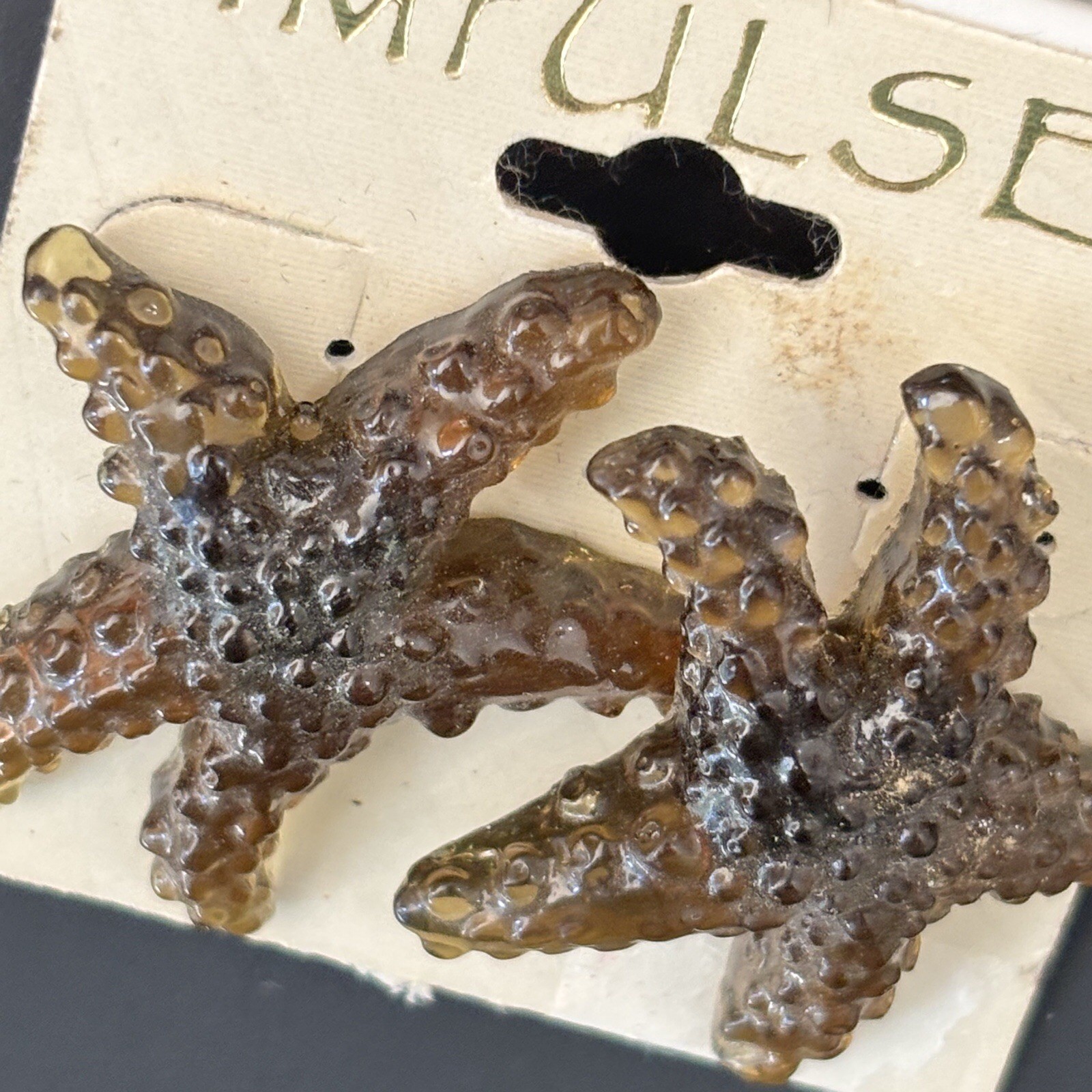 Vintage Impulse Resin Or Plastic Starfish Stud Earrings- Semi-Transparent ;New