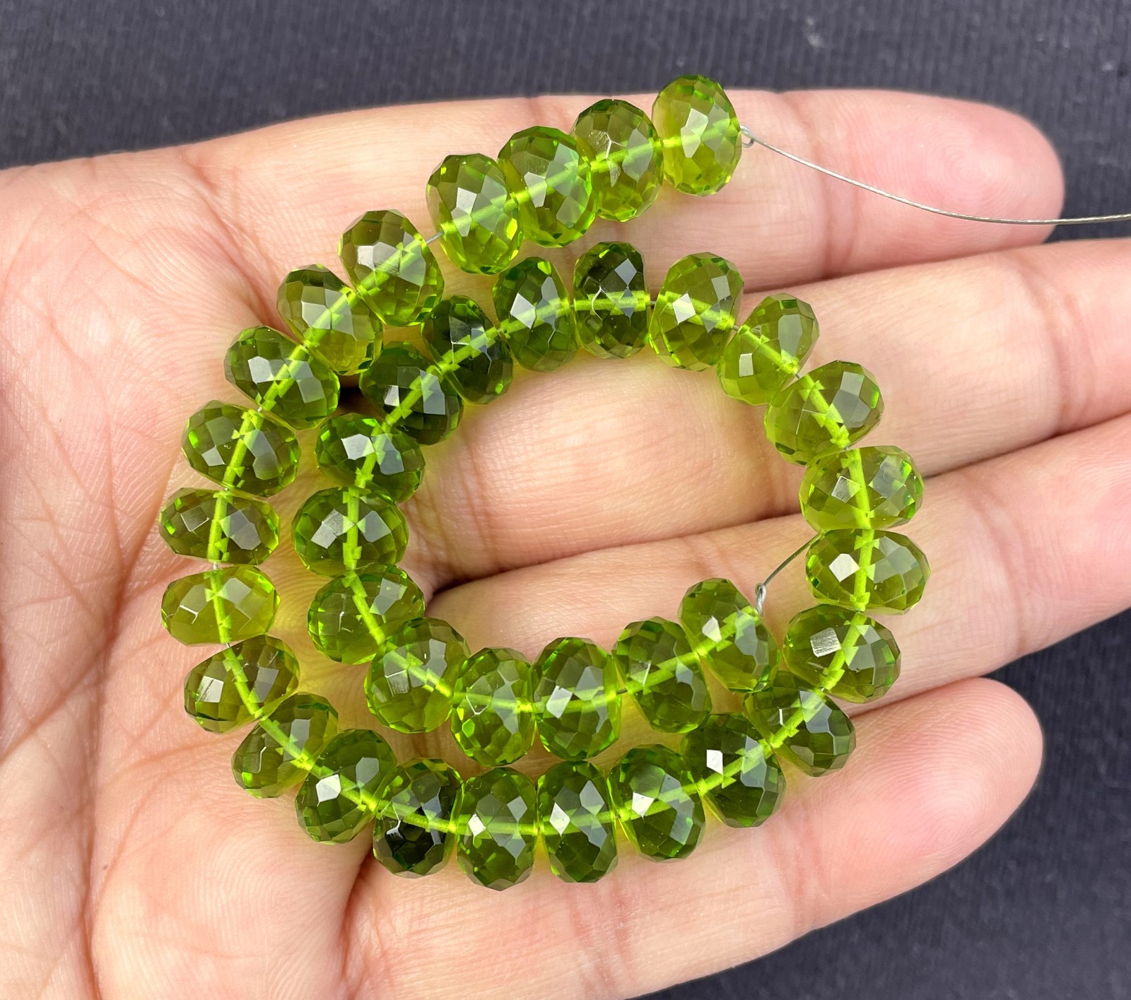 Adorable Peridot Quartz Faceted Rondelle Beads 8 Inch Strand For Jewelry Making