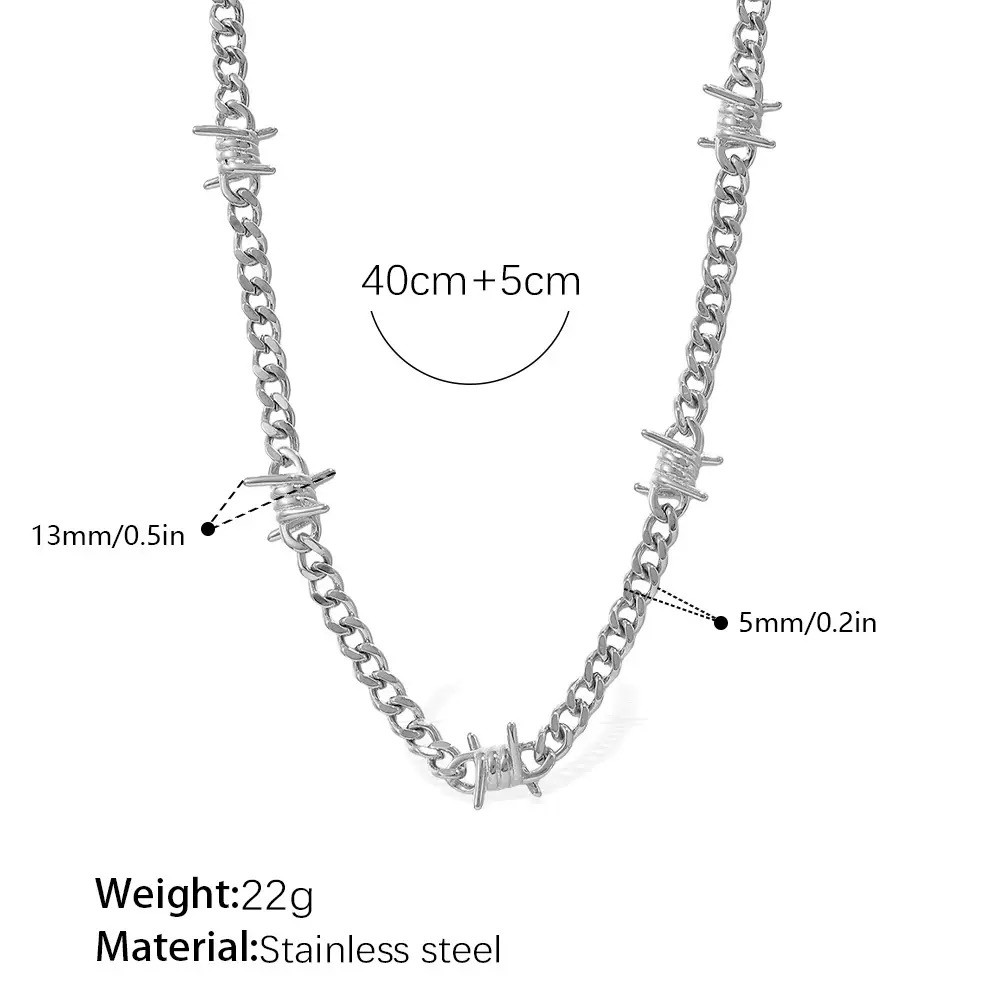 Stainless Steel Barbed Wire Chain Necklace Silver Industrial Punk Jewelry Women