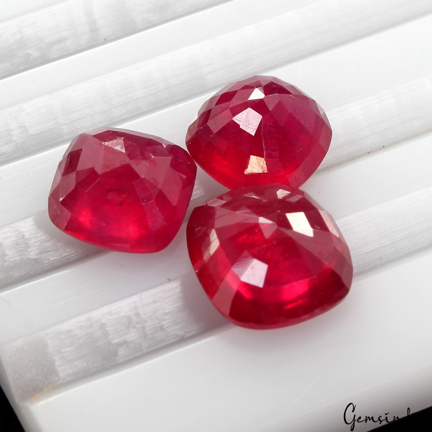 3 Pcs Red Ruby Mozambique Cushion Cut Certified Natural Gemstones~ 14.60 Ct Excl