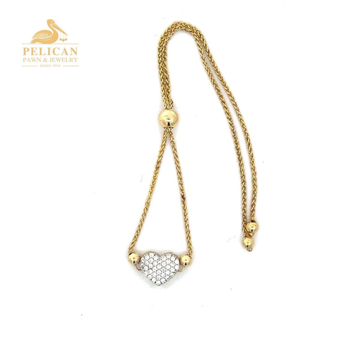 10KT YELLOW GOLD DIAMOND HEART BRACELET, ADJUSTABLE (ul-ly) (PDS040468)