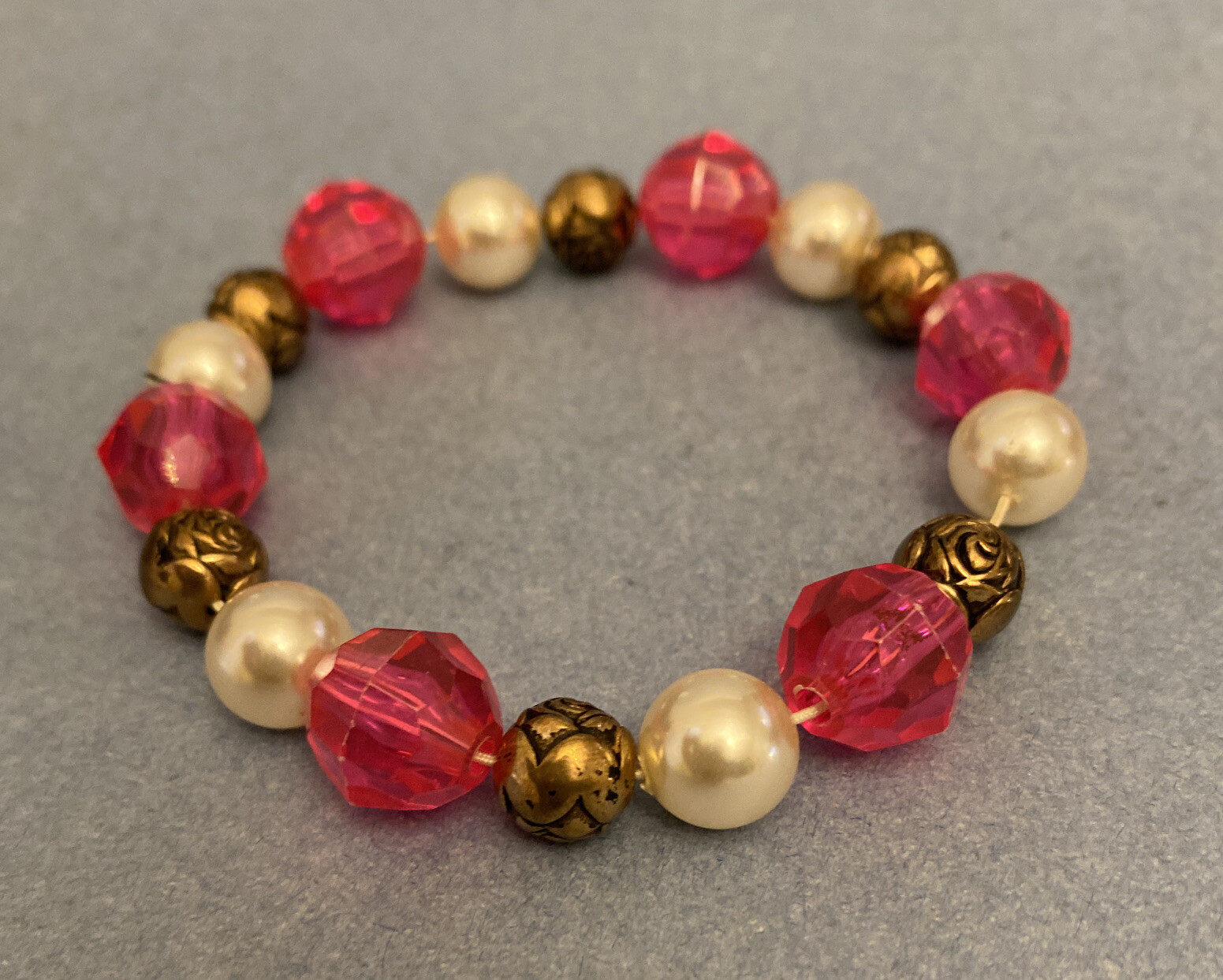 Vintage Set of Bracelets – Beaded Strings w/Gold Rose Beads, Approx 6-8” Lenght