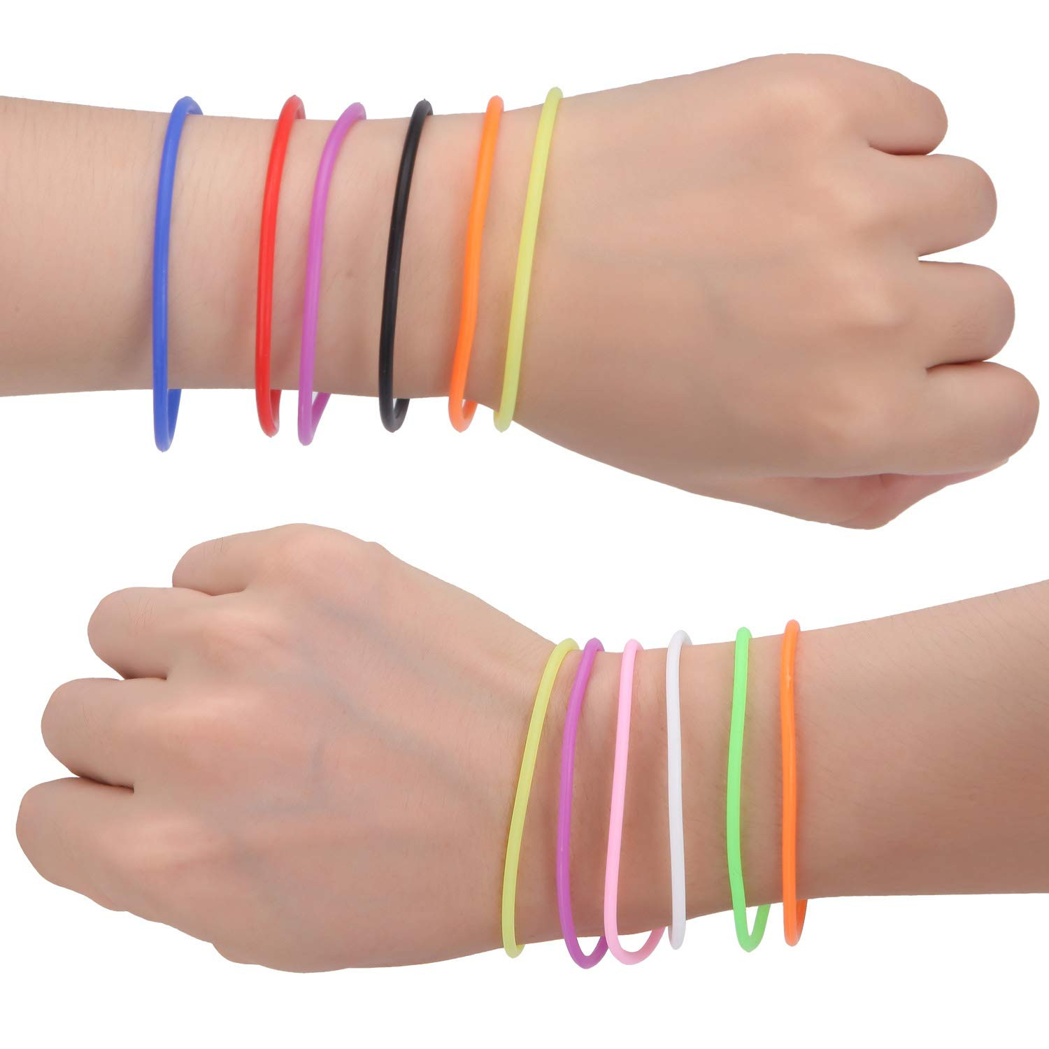 120 Pieces Silicone Jelly Bracelets Nonluminous Stretchy 80S Rubber Bracelets