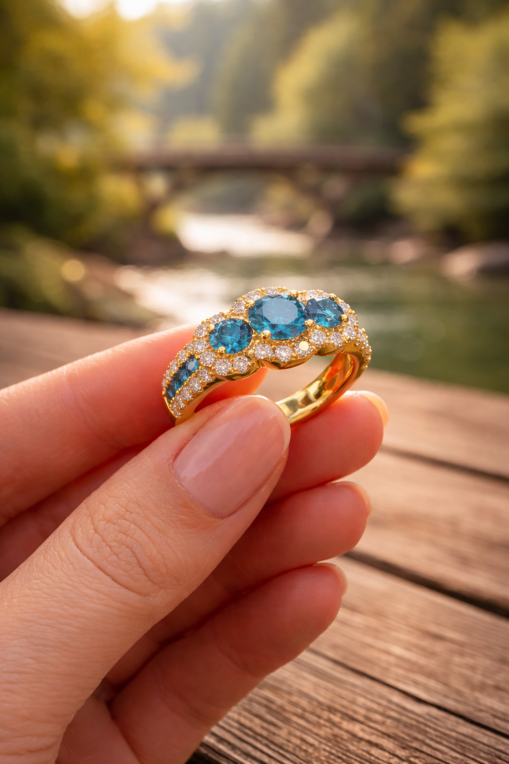 Round Natural Topaz & Diamond Engagement Gift Ring 14k Yellow Gold (Import Free)