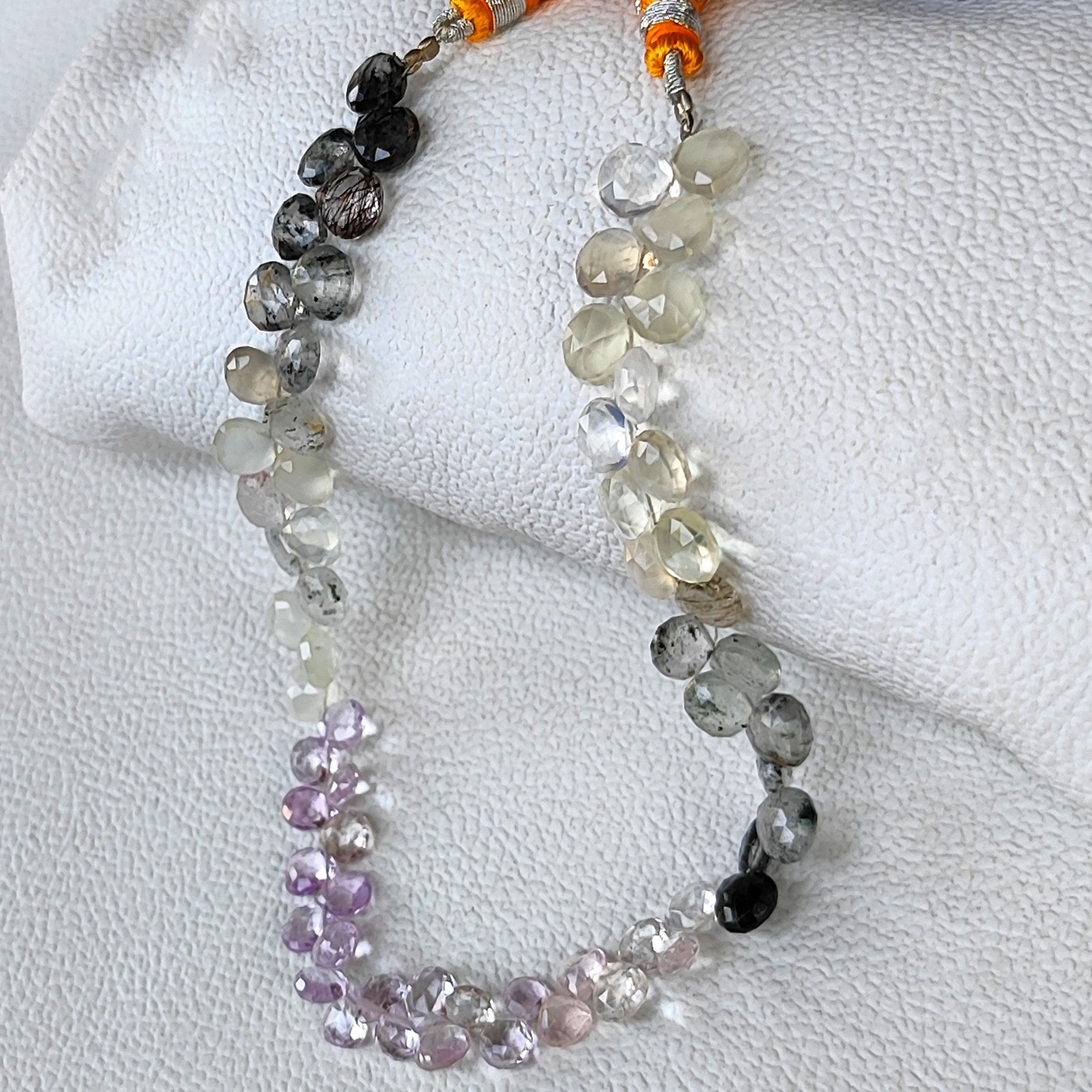 Brazil Super Seven & Rutile Quartz Gems 5-7mm Faceted Briolette Beads 9″ Strand