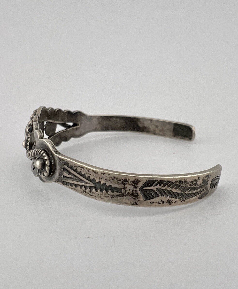 Fred Harvey Era Navajo Sterling Silver Cerrillos Turquoise Stamped Cuff Bracelet