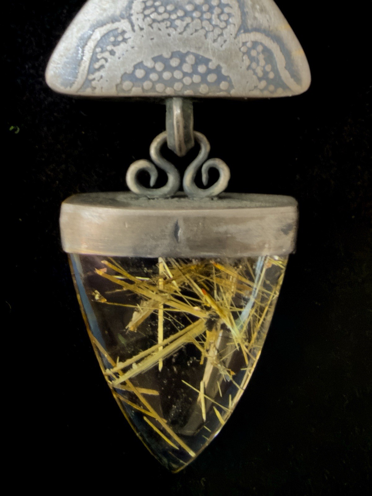 Rutilated Quartz Pendant W 22″ Necklace – 925 Silver & 10K Gold – 2.0 oz