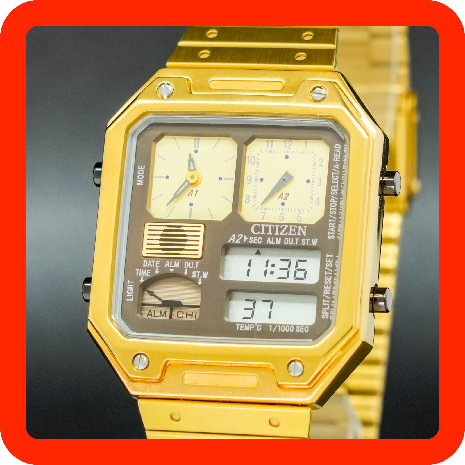 [MINT] CITIZEN Thermo Sensor Record Label JG2122-60W Limited Gold Men Watch