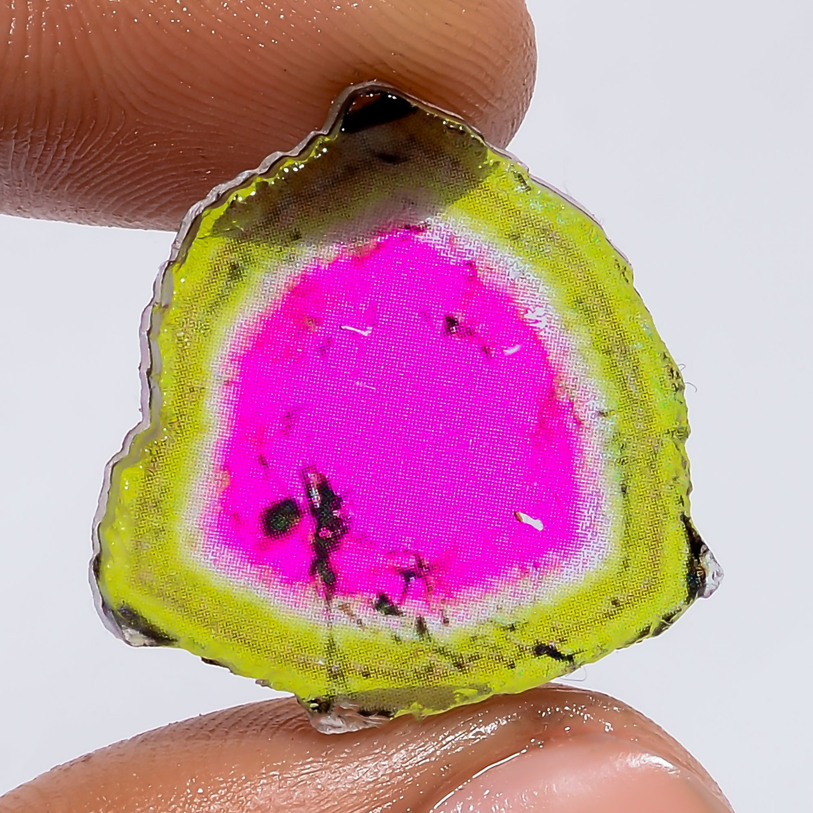 16 Ct. Trillion Watermelon Tourmaline Doublet Glass Slice Gemstone 23X23X3 mm
