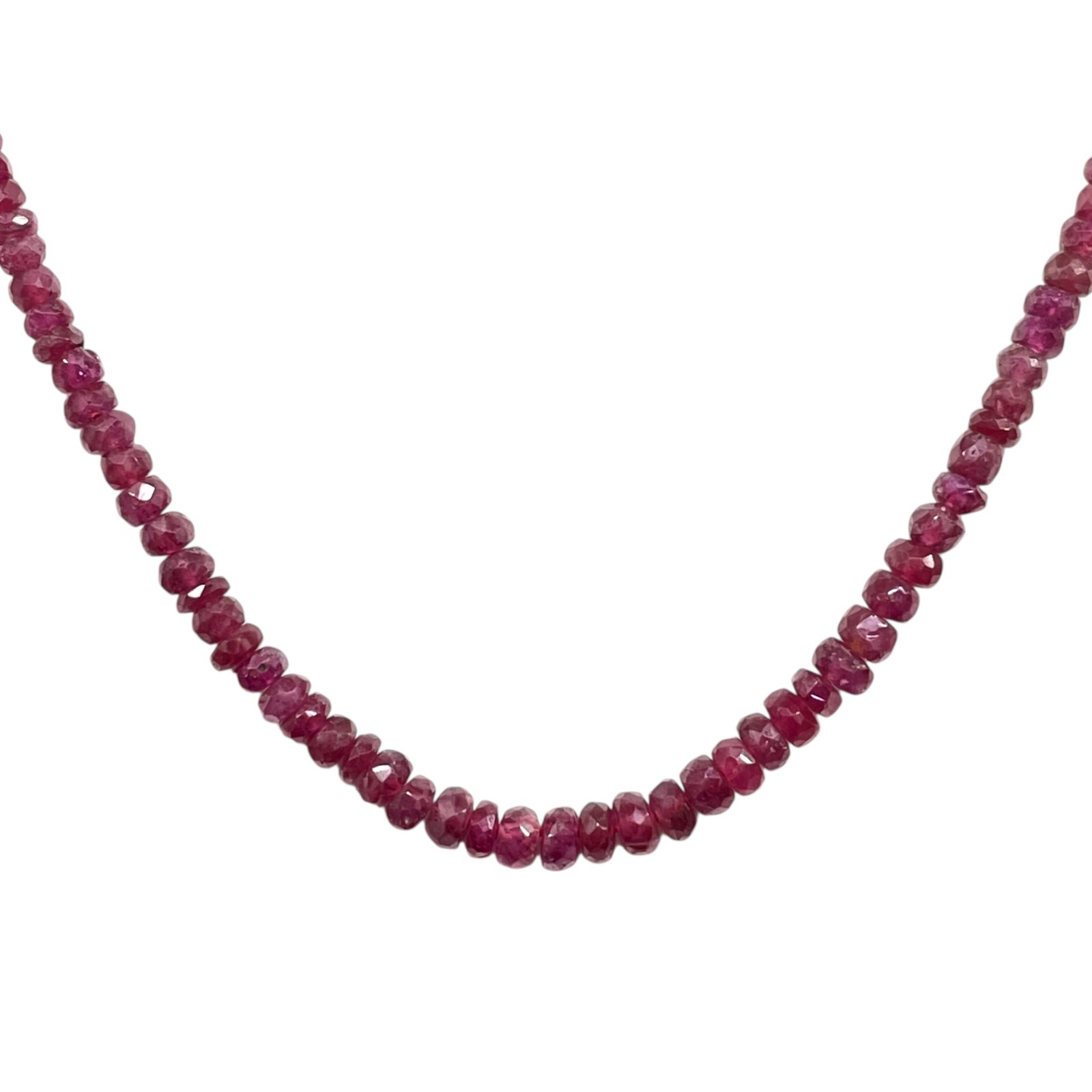 18″ Natural Ruby Necklace 2.5-5mm Sparkling Red Faceted Beads 925 Silver Clasp