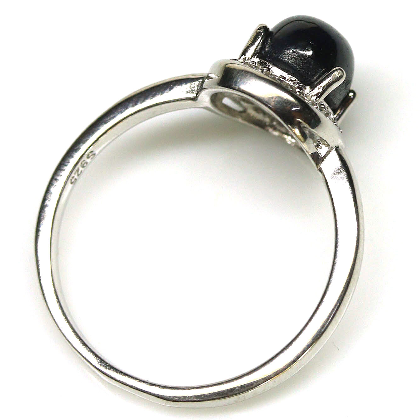 925 Sterling Silver 6 x 8 mm. Blue 6Rays Sapphire & Zircon Jewelry Ring Size 7.5