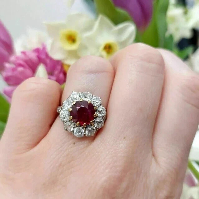 Art Deco 2.8Ct Round Ruby & Simulated Diamond 14K Gold Plated Engagement Ring