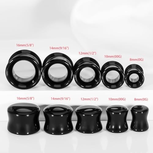 2 Pairs Glass Ear Stretching Kit 0g to 3/4″ Plugs & Tunnels Set 10mm(00G) Black