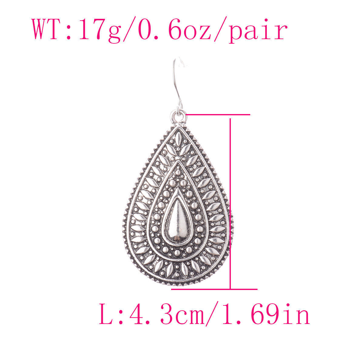 New Vintage Bohemian Boho Ethnic Antique Oval Water Drop Carved Dangle Earrings