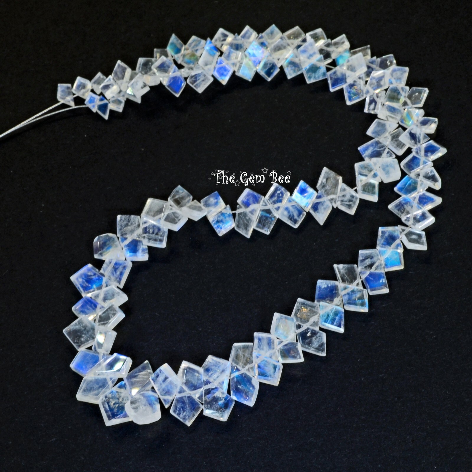 101.5CT Rainbow Moonstone Fancy Faceted Slice Kite Briolette Bead 14 inch Strand