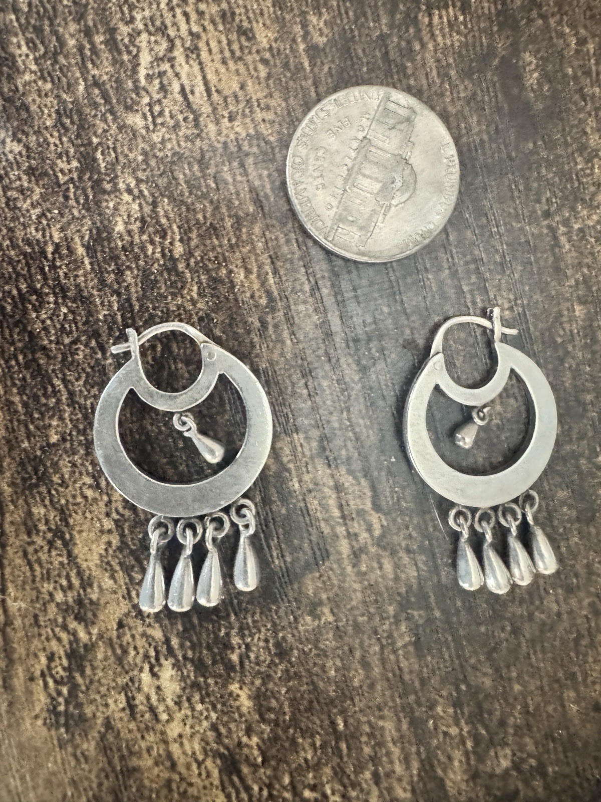 Jane Diaz 925 Sterling Frida Kahlo Hoop Earrings with Solid Tear Drop Dangles