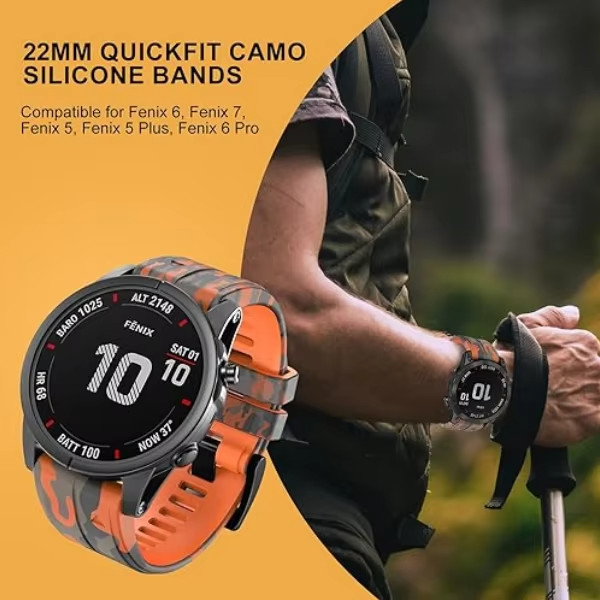 QuickFit 22mm 26mm Camouflage Silicone Strap For Garmin Fenix 8X 7X 7 Plus Epix