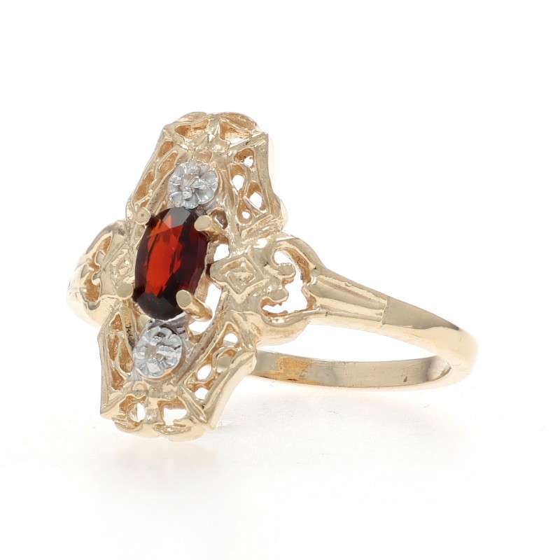 Yellow Gold Garnet Diamond Ring – 10k Oval .23ctw