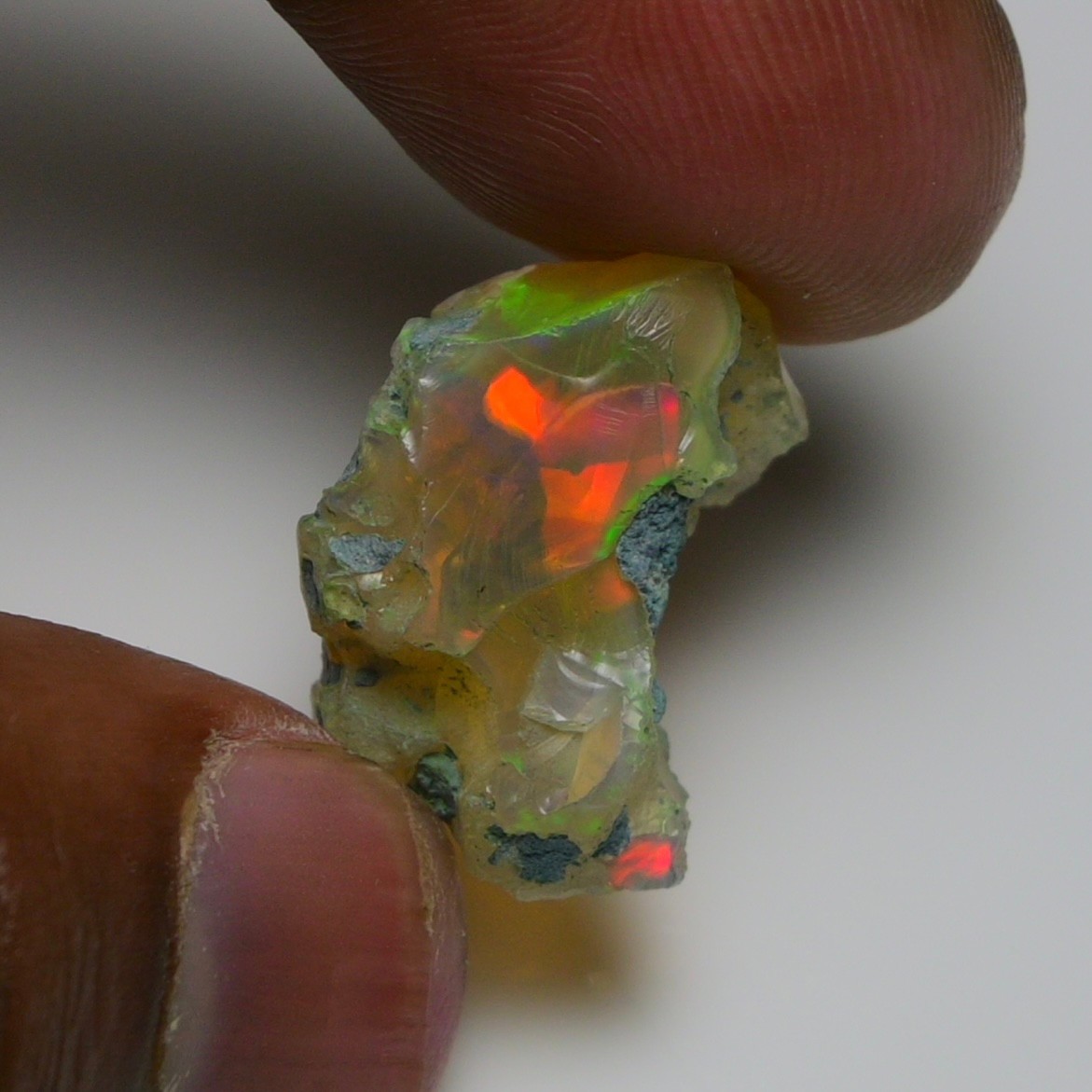 Jewelry Grade Black Opal Rough 13.90 Cts, Natural Ethiopian Raw, Green Fire Opal