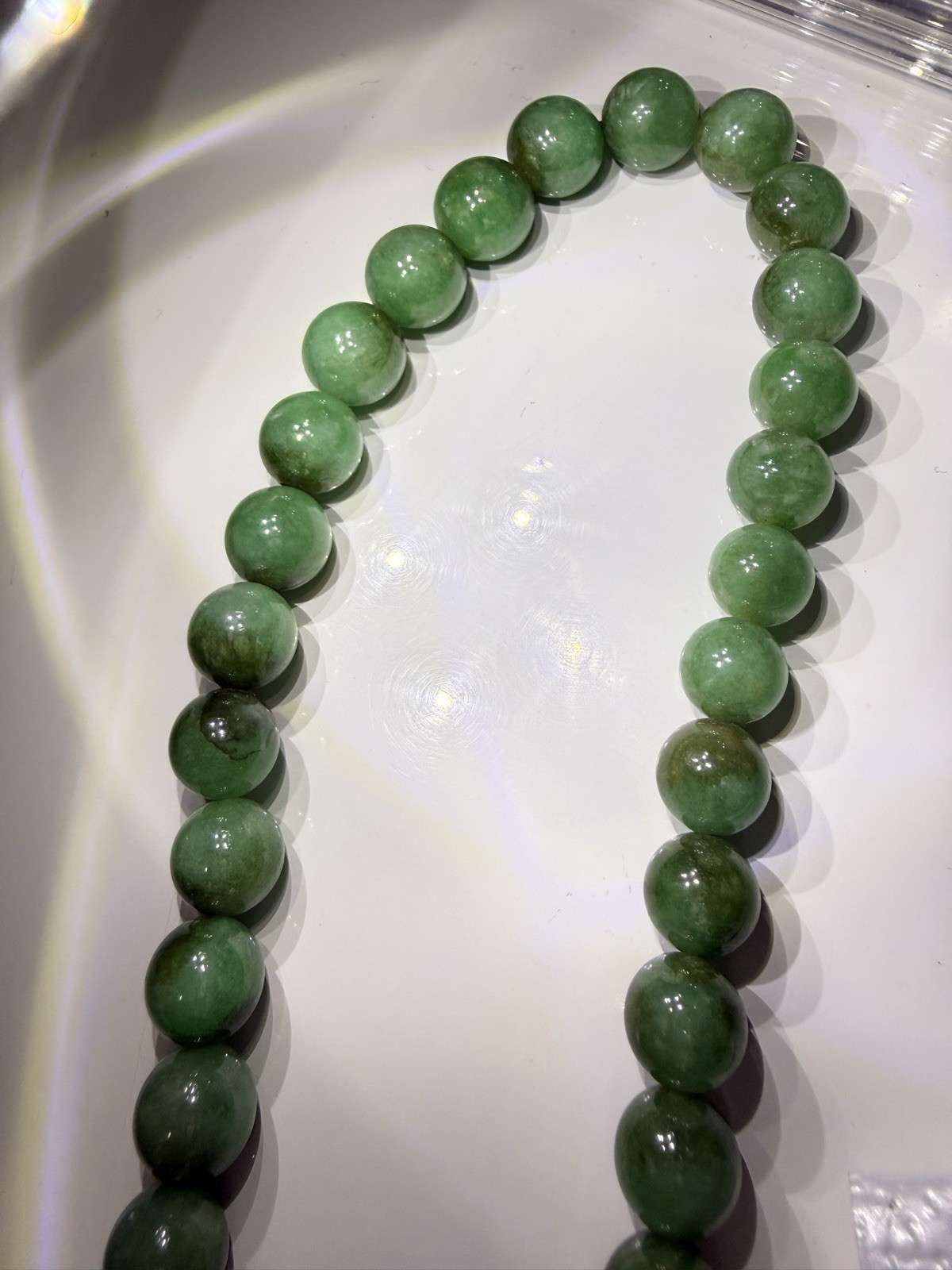 Natural Dark Green Jade Bead Strand Necklace Graduated Jadeite Round Beads 18″