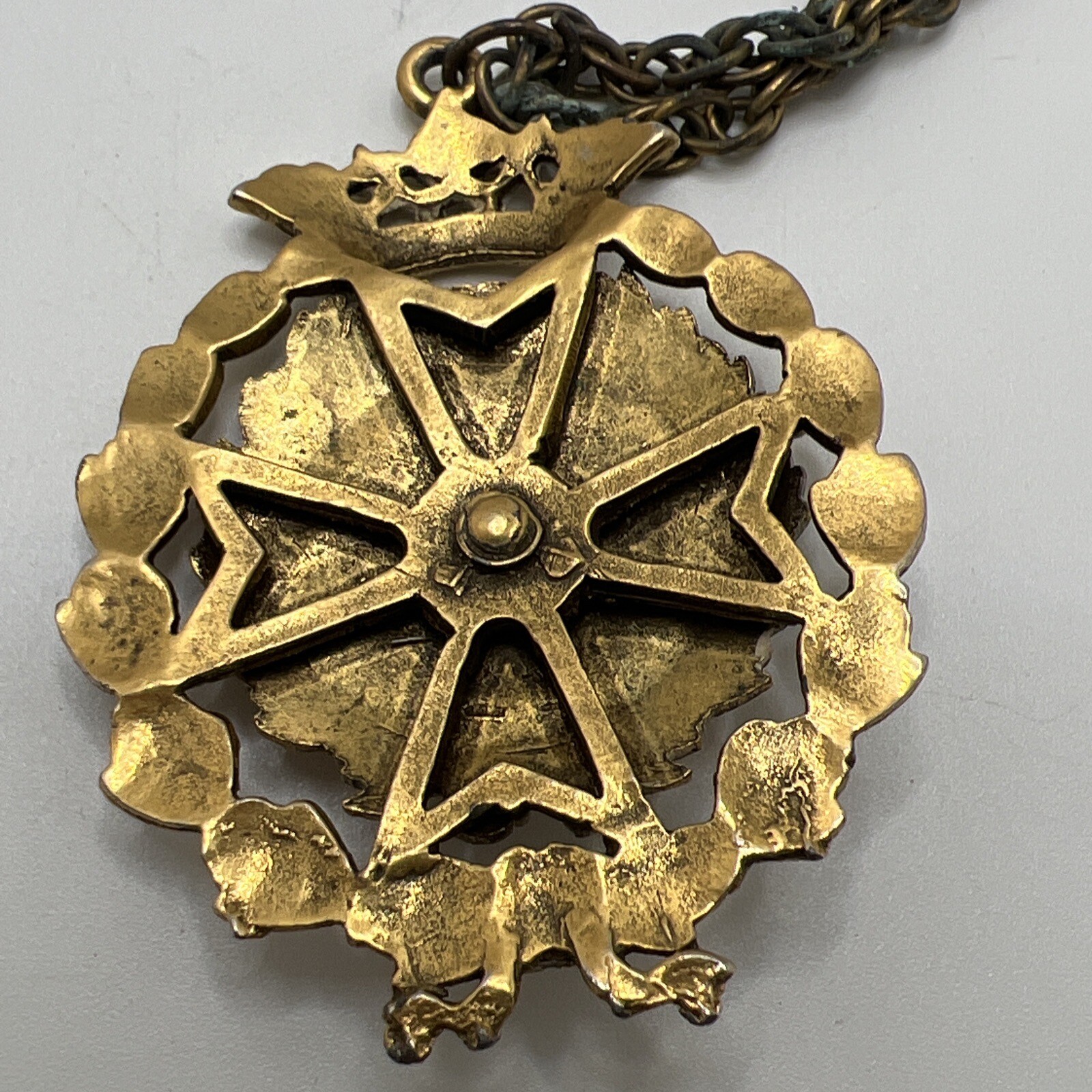 Vtg CORO Crown Eagle Pendant Enamel Isabel la Catolica Spain Medallion Jewelry