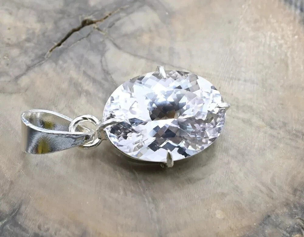 Natural Certified 26.85 Ct Oval White Sapphire 925 Solid Silver Gemstone Pendant