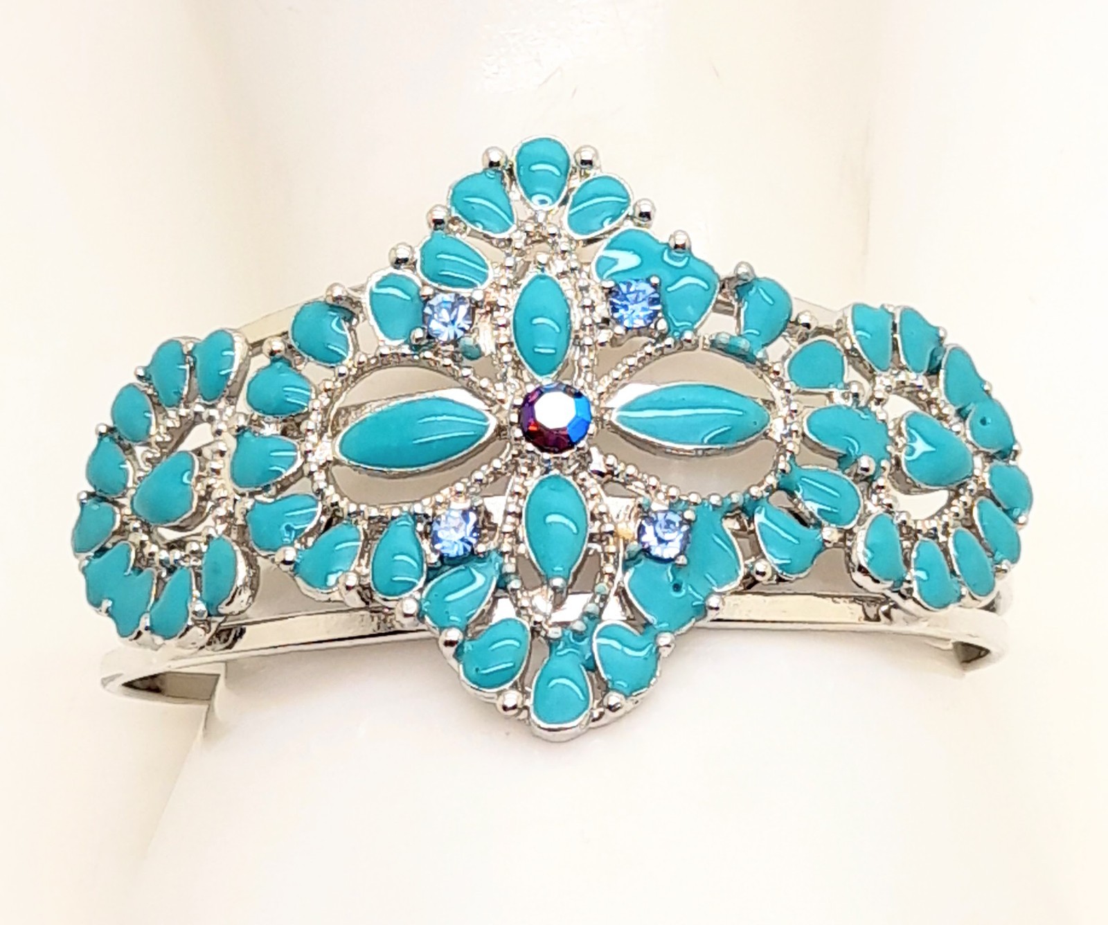 Modern style Silver Tone Metal 1.75″ Wide Cuff blue enamel fashion Bracelets