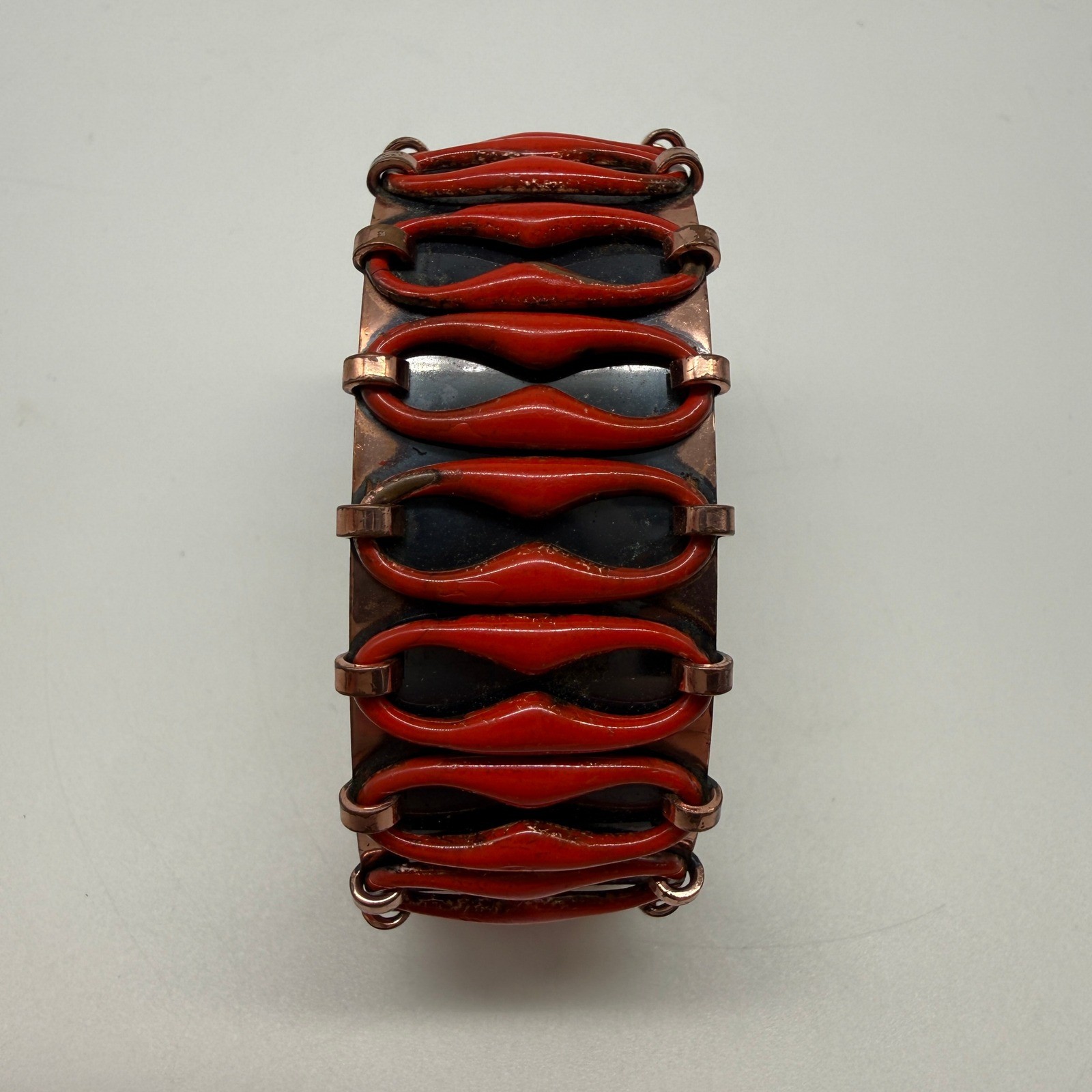 Vintage Matisse Cuff Bracelet Women Red Copper Mid-Century Modern Enamel MCM