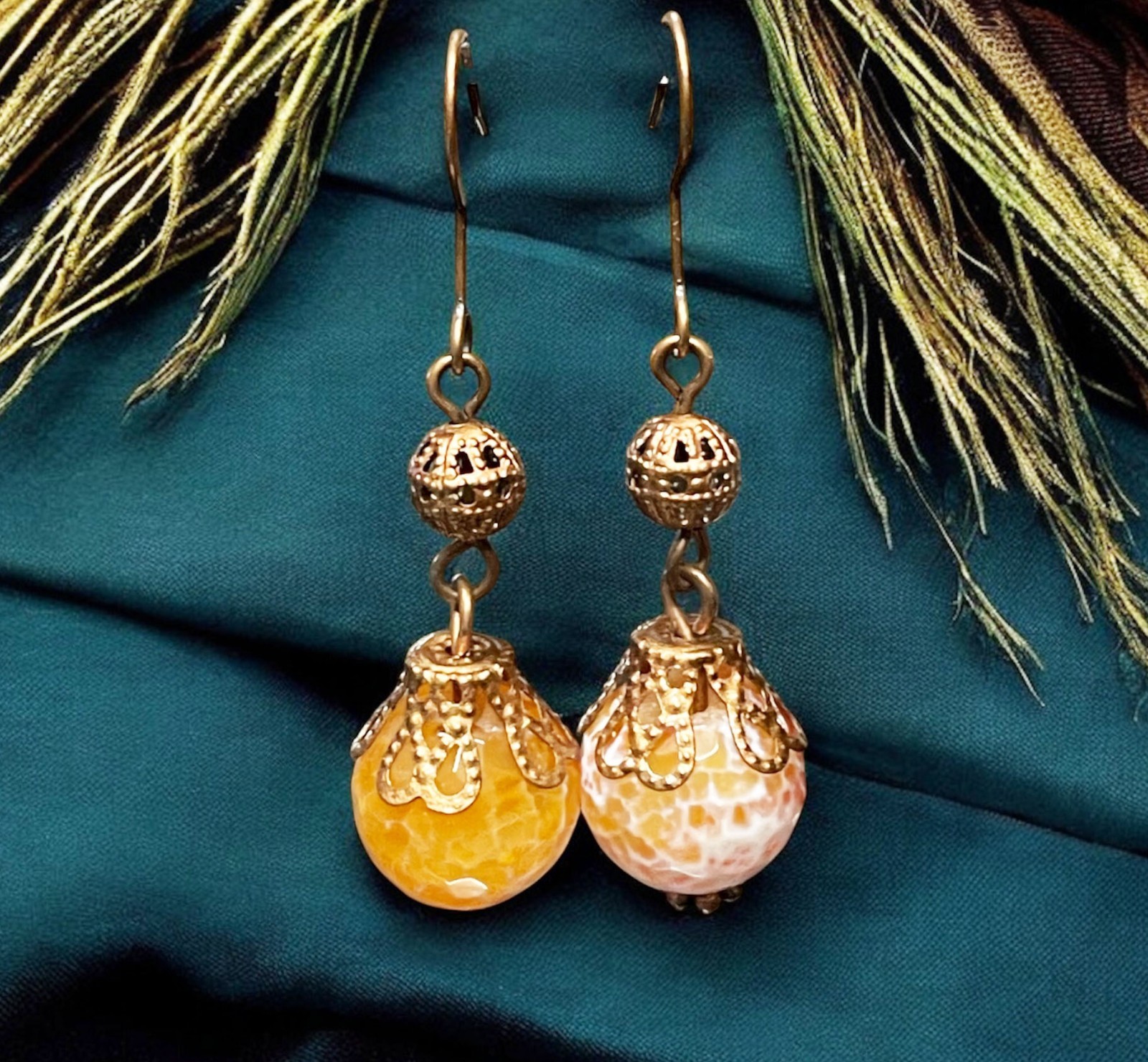 Agate with Copper Earrings Handmade Dangle Jewelry FREE SHIPPING