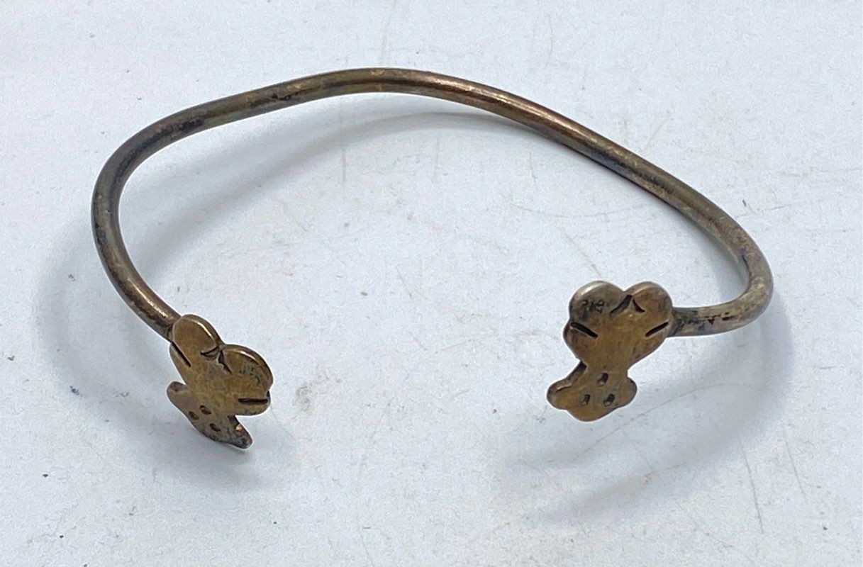 Sterling Silver 925 Two-Tone Teddy Bear Open Cuff Bracelet 6.5″ 15.7g