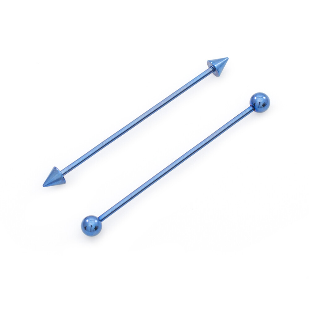 Pair of Industrial straight Barbell 14g spike and ball design Anodized Titanium