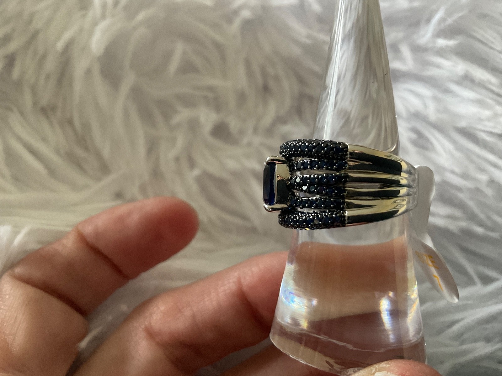 Bomb Party September “Kissed By Midnight” LC Sapphire on Rhodium Size 7 No 5