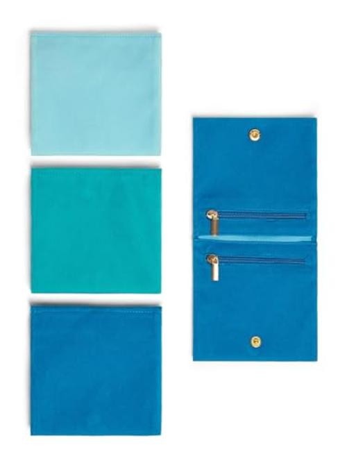 3Pcs Small Jewelry Bags Velvet Zipper Jewelry Organizer Jewelry Rolls Blue