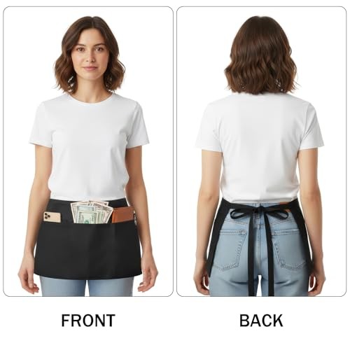 Server Aprons Waitress Aprons with 3 Pockets – Black Polyester B-01 Pack Black