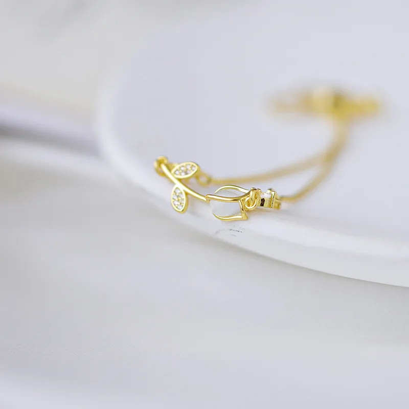 Tulip Flower Bracelet Women Adjustable Charm Zircon Opal Pearl Beaded Jewelry