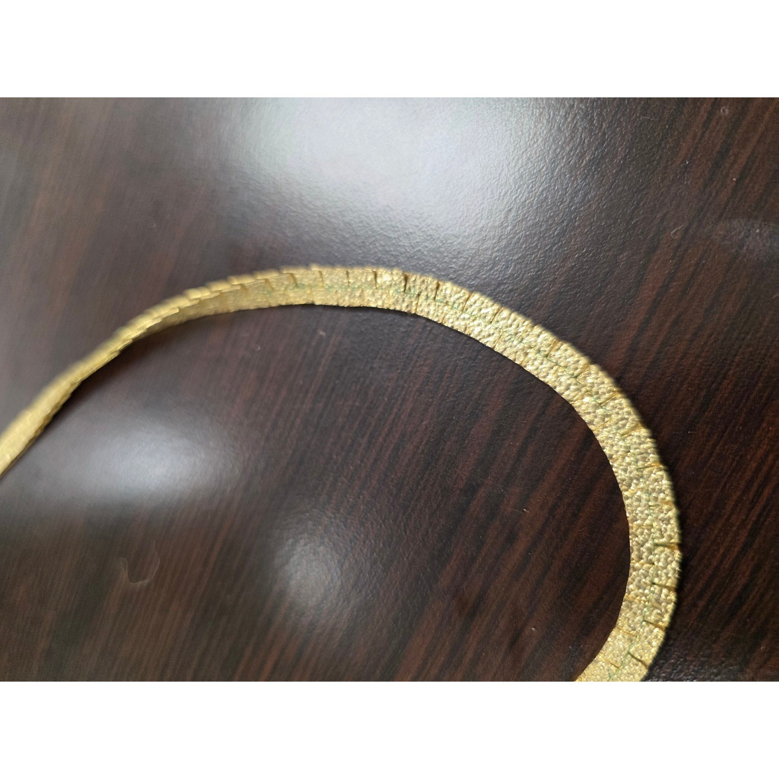 Vintage Gold Tone Nugget Flat Link Chain Necklace Textured Bark Finish 27g