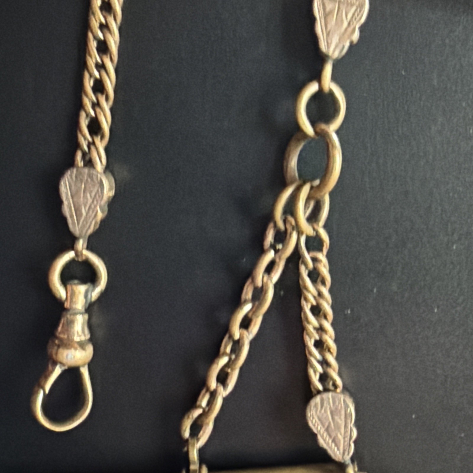 Victorian 23g Watch Chain 13” Gold Filled H.B. Co Gold Fill Purple Crystal Fob