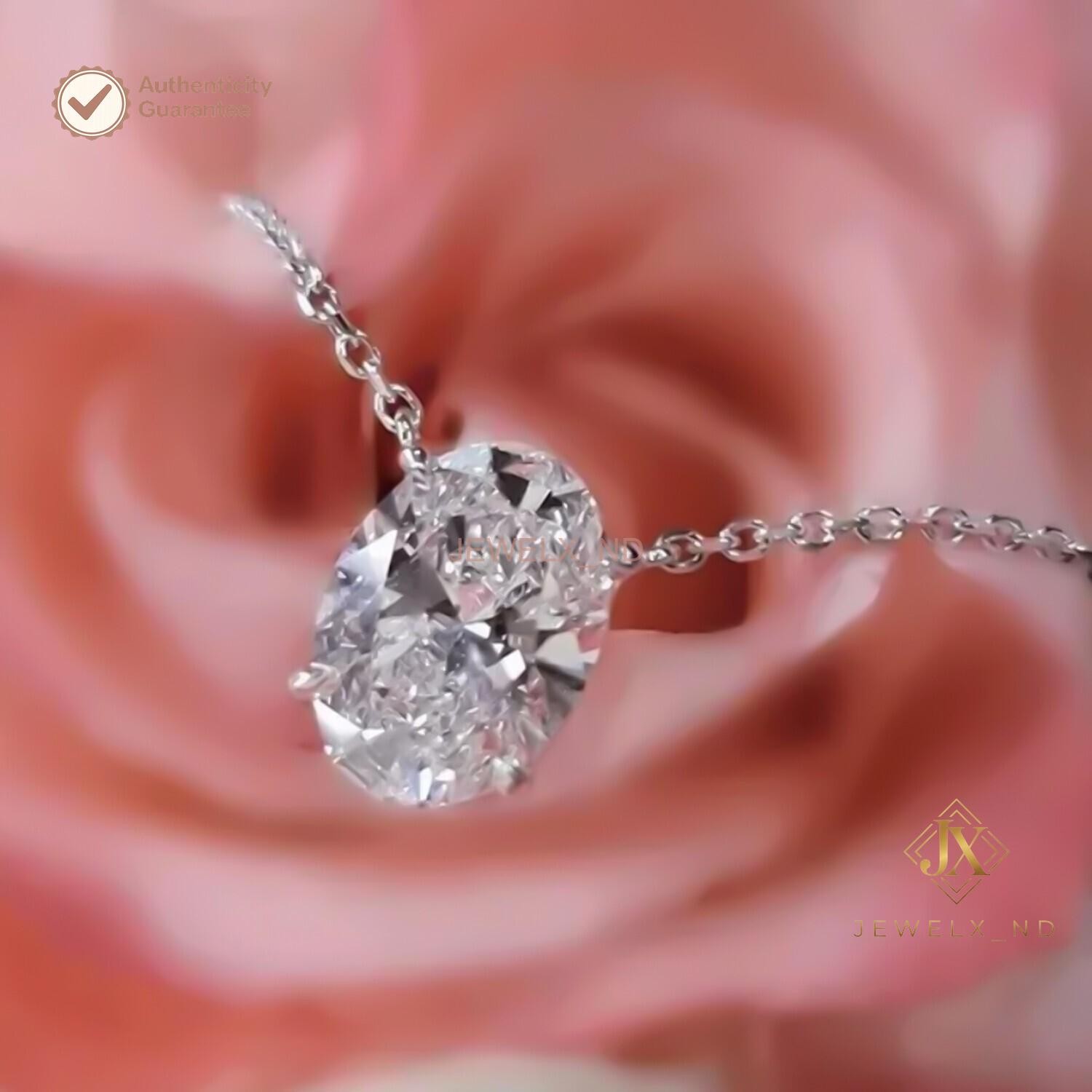 Oval Cut Natural Diamond Chain Women Custom Made Wedding Necklace 14K White Gold