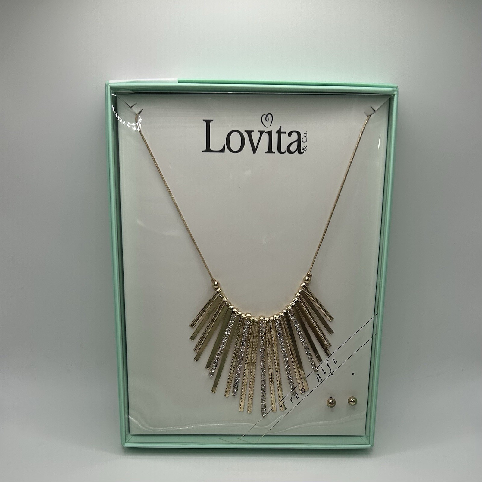 Lovita & Co. Yellow Gold Color Statement Necklace w/ Gems & Round Earring Set