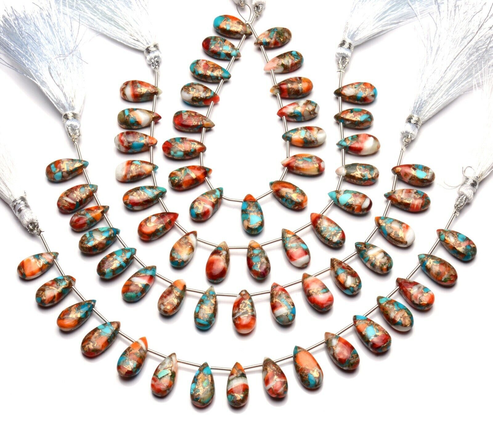 Natural Gem Oyster Copper Turquoise 15x7MM Size Smooth Pear Shape Beads 7″ 79Cts