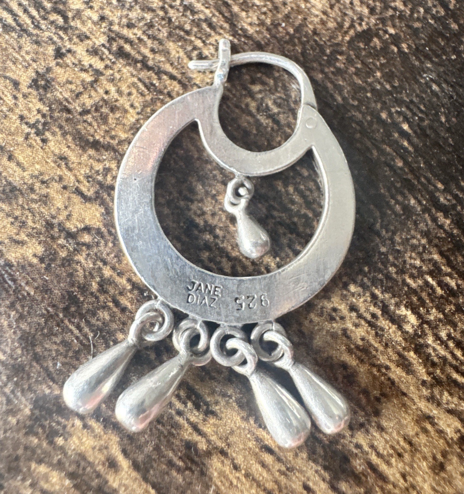 Jane Diaz 925 Sterling Frida Kahlo Hoop Earrings with Solid Tear Drop Dangles