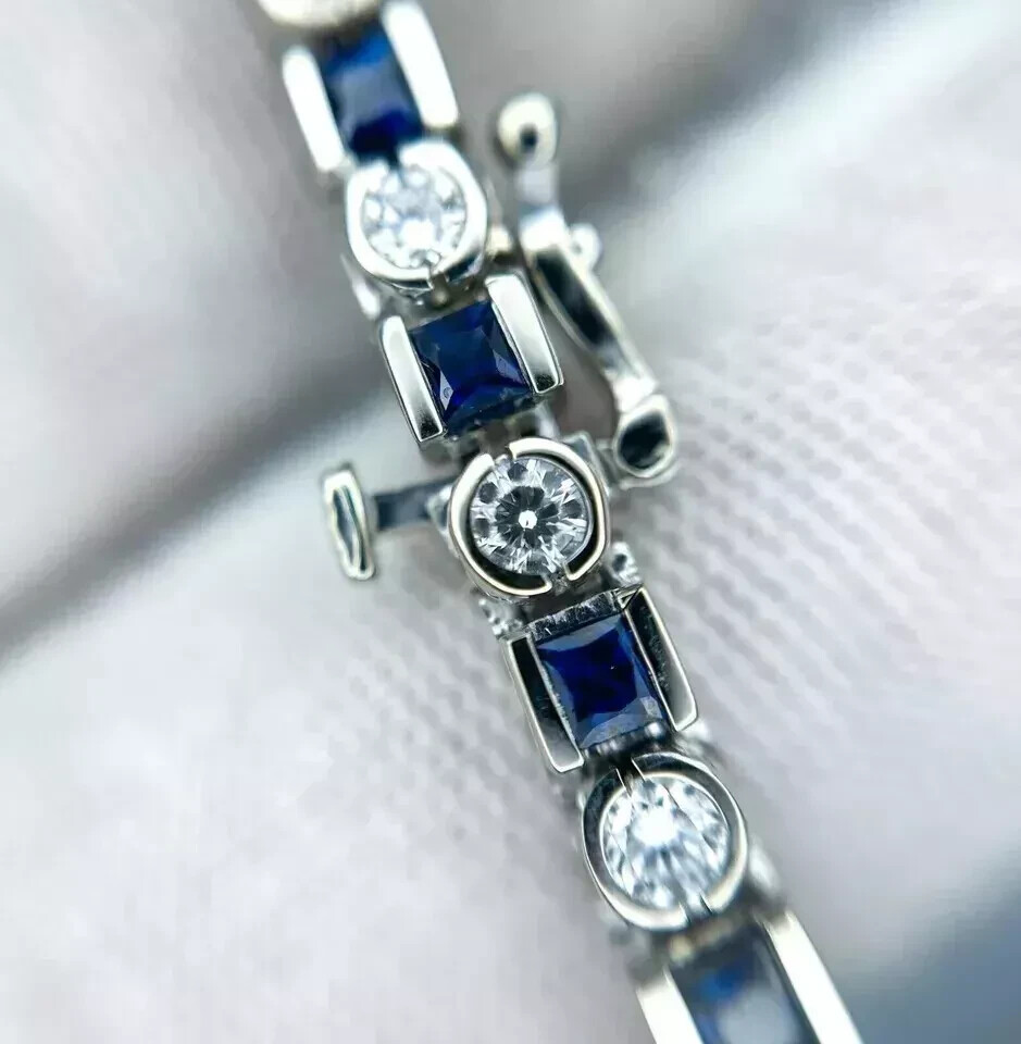 8.85 Ct Princess Simulated Sapphire 925 Silver Women’s Pretty Tennis Bracelet