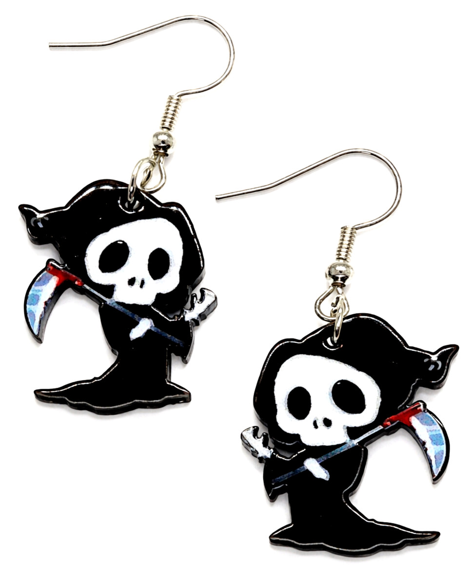 Cool GRIM REAPER Earrings: Horror, Kawaii Death Charm, Goth, -NEW