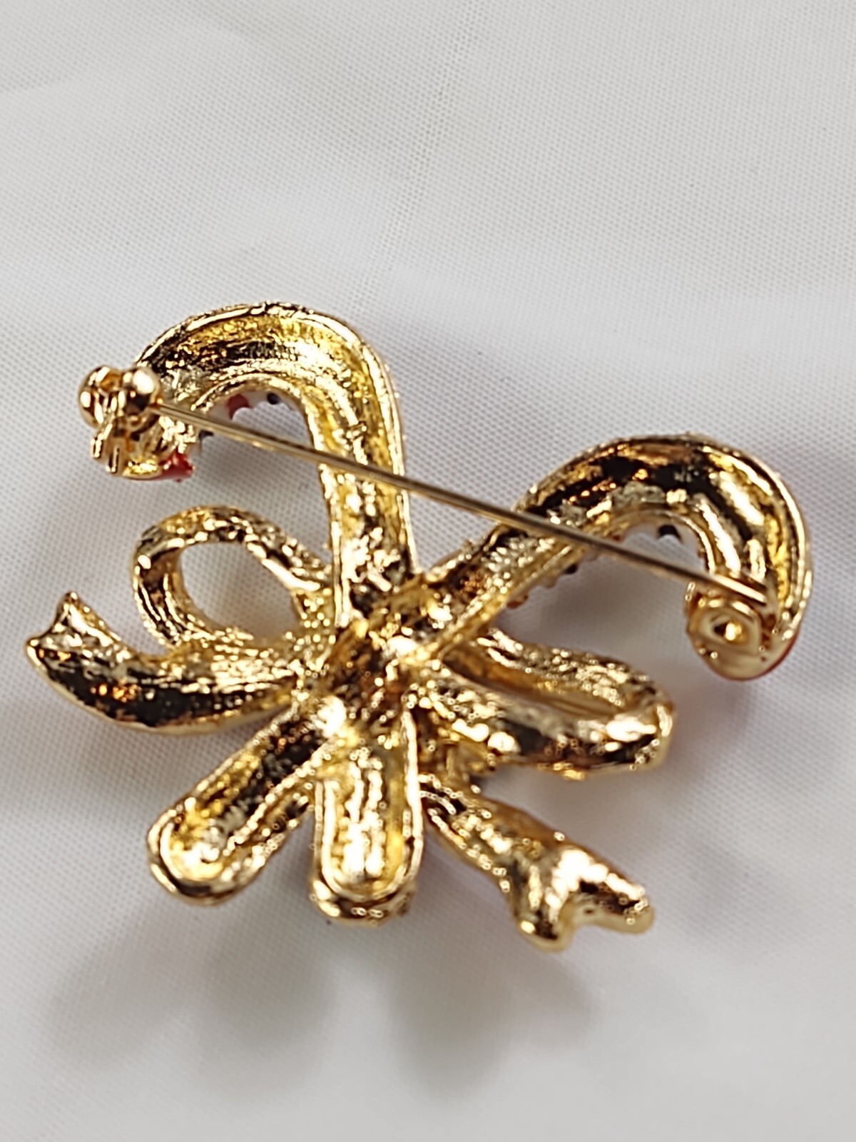 Christmas Holidays Double Candy Canes With Red Bow Brooch Pin Costume Jewelry