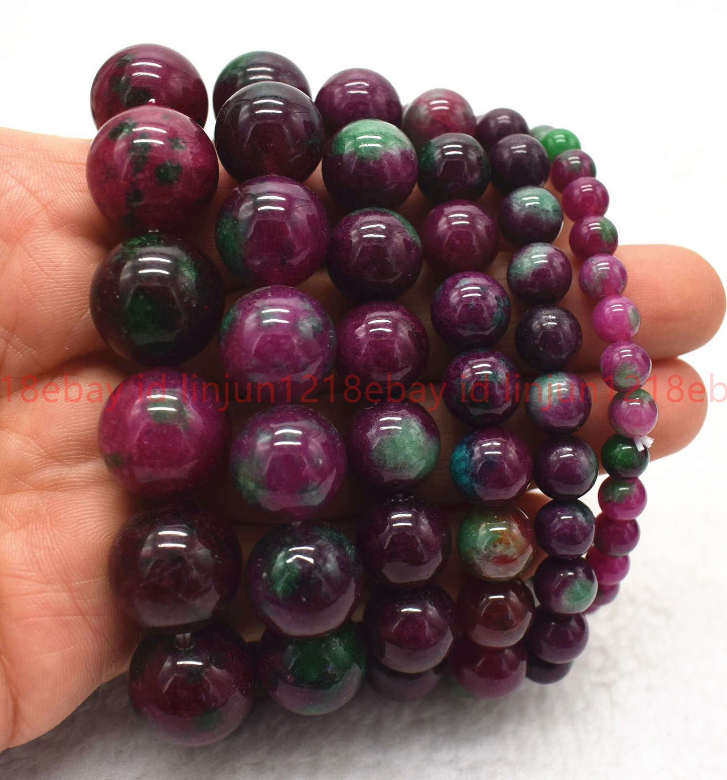 Pretty Natural 6/8/10/12/14mm Red Green Zoisite Gems Round Beads Bracelet 7.5in
