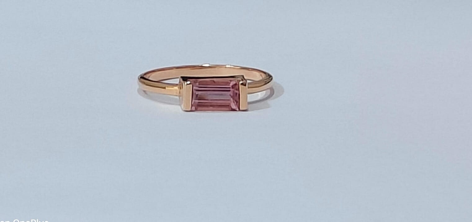 1.50 Carat Natural Pink Tourmaline Gemstone 18k Rose Gold Dainty Ring Women Gift