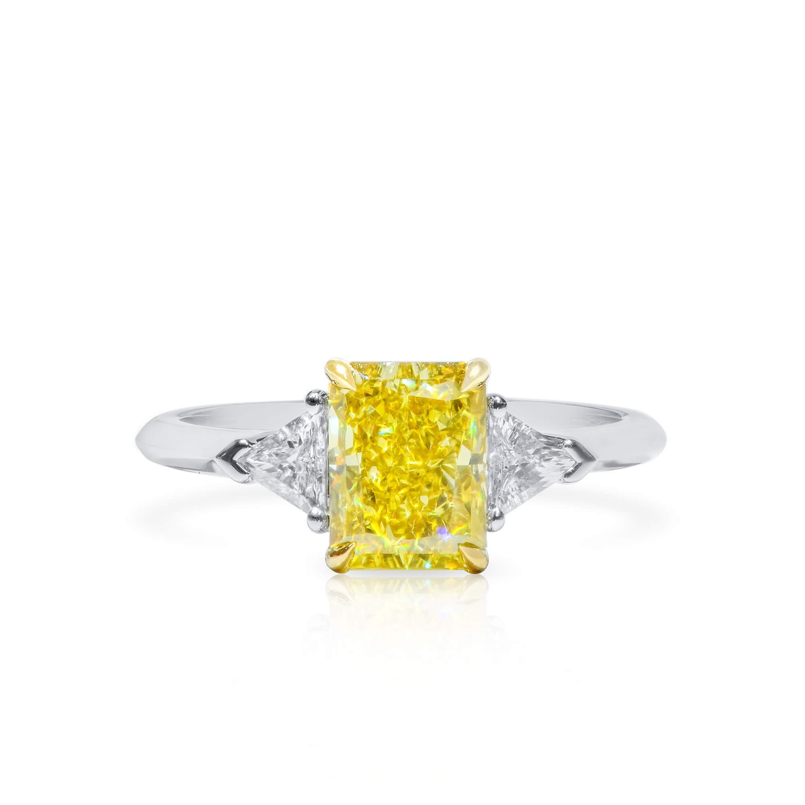 Natural Fancy Vivid Yellow Diamond Ring 2.01 Ct GIA SI1 Radiant Cut White Gold
