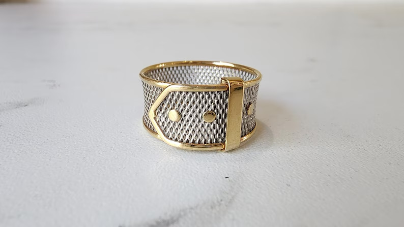 2Ct Round Moissanite 14K Yellow Gold Plating Buckle Ring 925 Sterling Silver