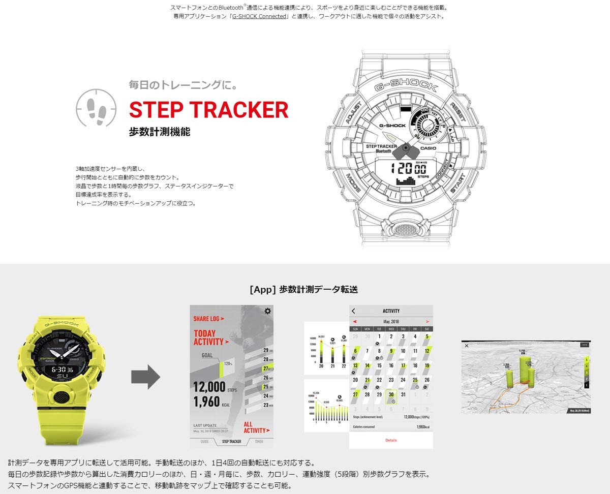 G-SHOCK CASIO Bluetooth Smartphone Linked G-SQUAD GBD-800-1B Black Male Wa